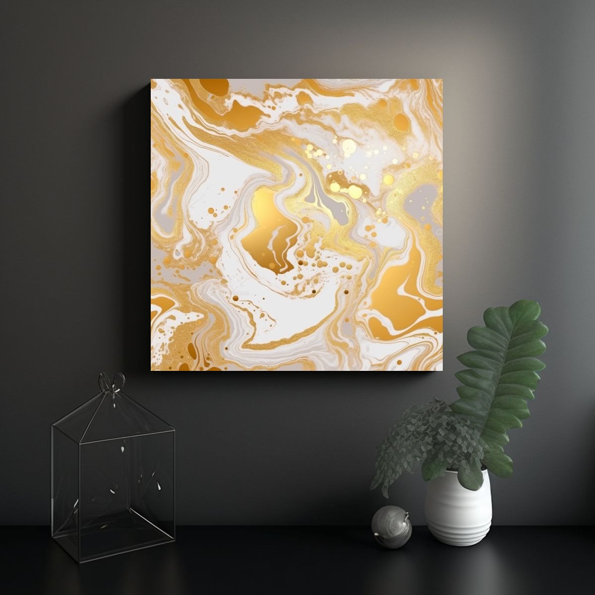 GENERICO - Cuadro Lienzo Tela Moderno Glitter Dorado Liquido 70x70 Cm