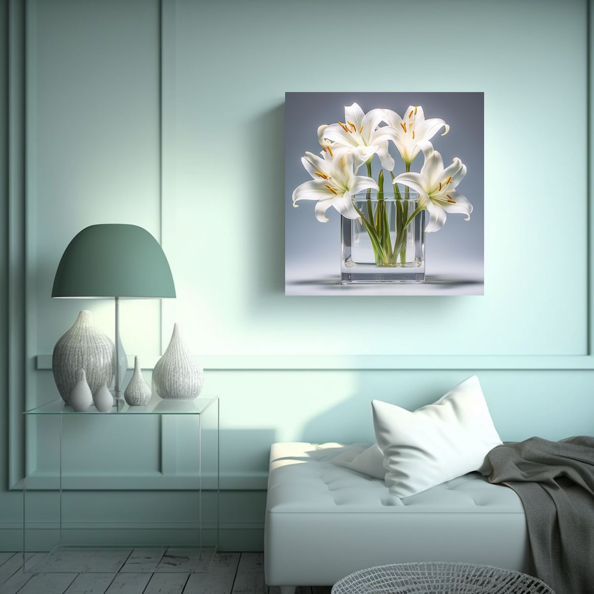 GENERICO - Visión De Acuarela Canva Trío De Lirios 90x90 Cm