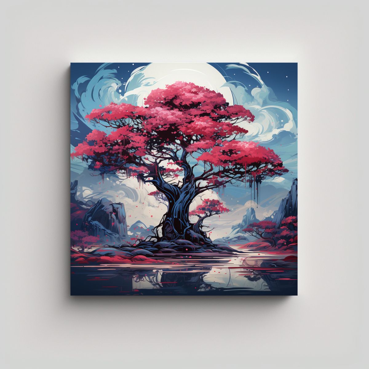 GENERICO - Cuadro Obra Maestra El Ciprés En Rojo Y Azul 90x90 Cm.