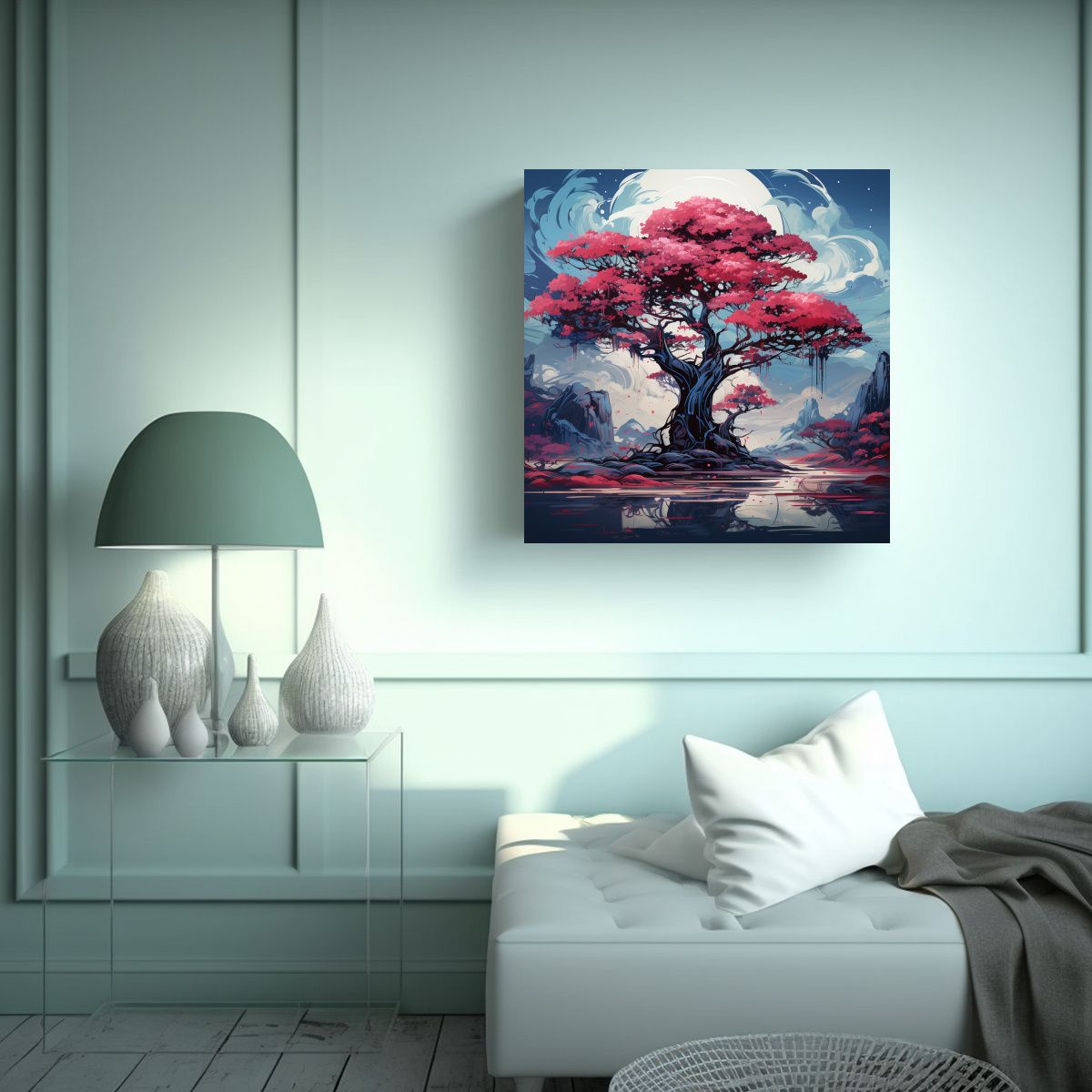 GENERICO - Cuadro Obra Maestra El Ciprés En Rojo Y Azul 90x90 Cm.