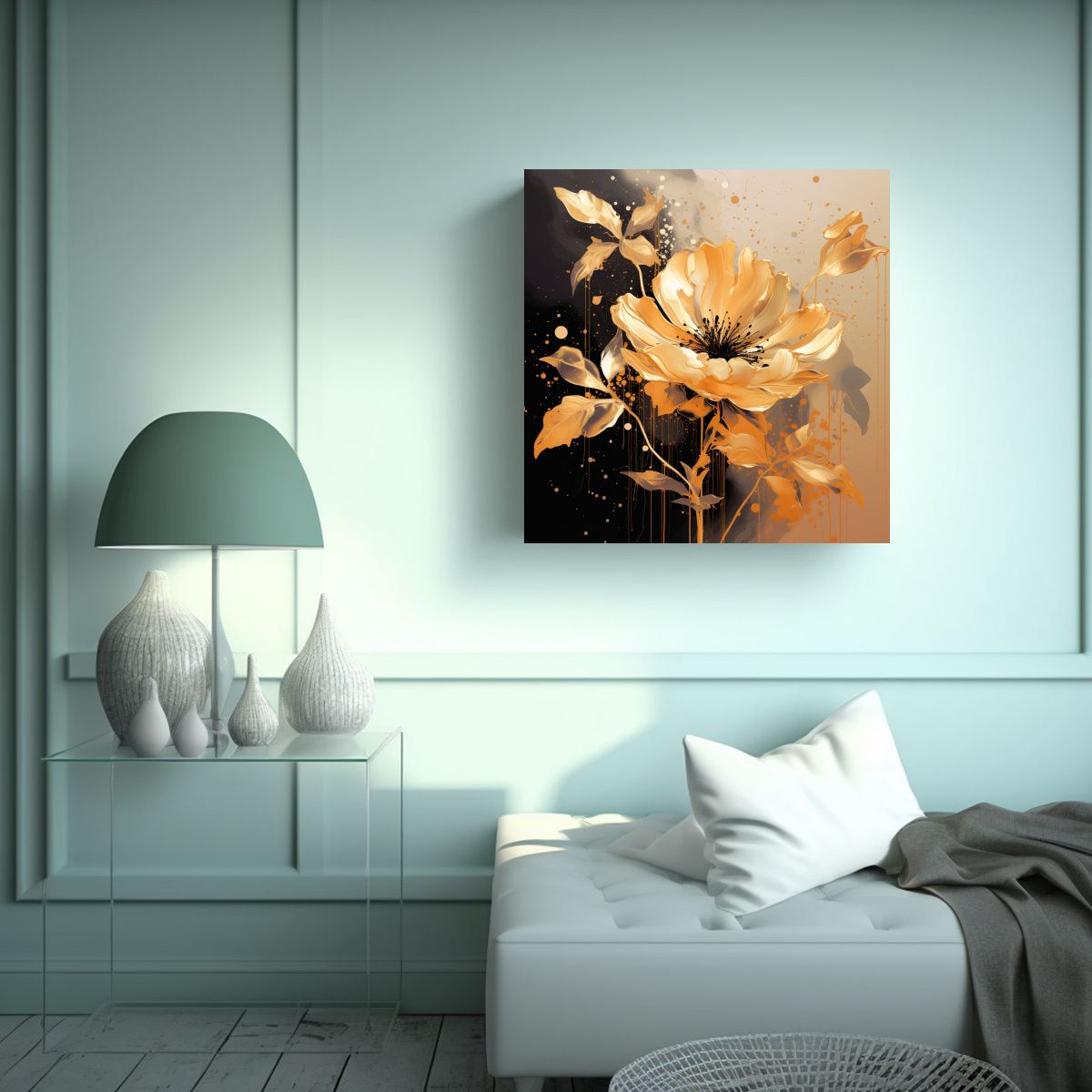 GENERICO - Cuadro Juvenil En Lienzo Con Colores Dorados Y 80x80 Cm