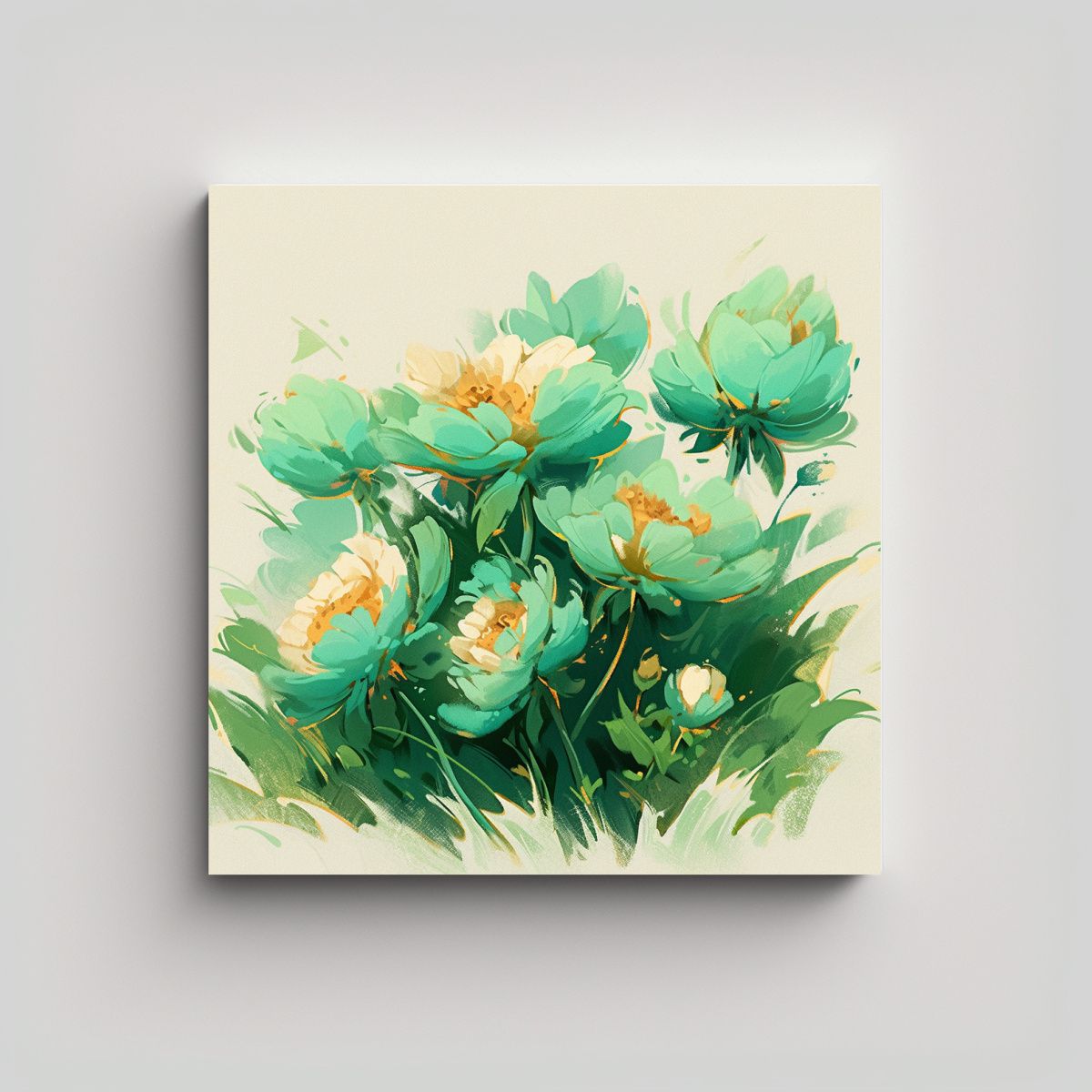 GENERICO - Cuadro De Pared Enigmático A Flores Verdes Y 70x70 Cm