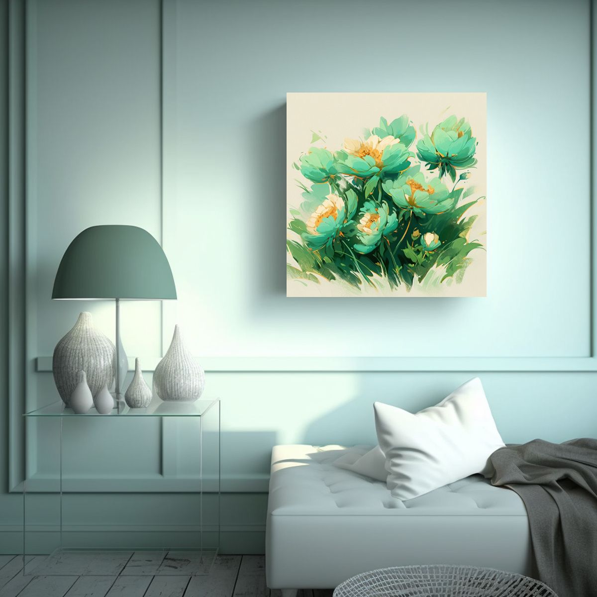 GENERICO - Cuadro De Pared Enigmático A Flores Verdes Y 70x70 Cm