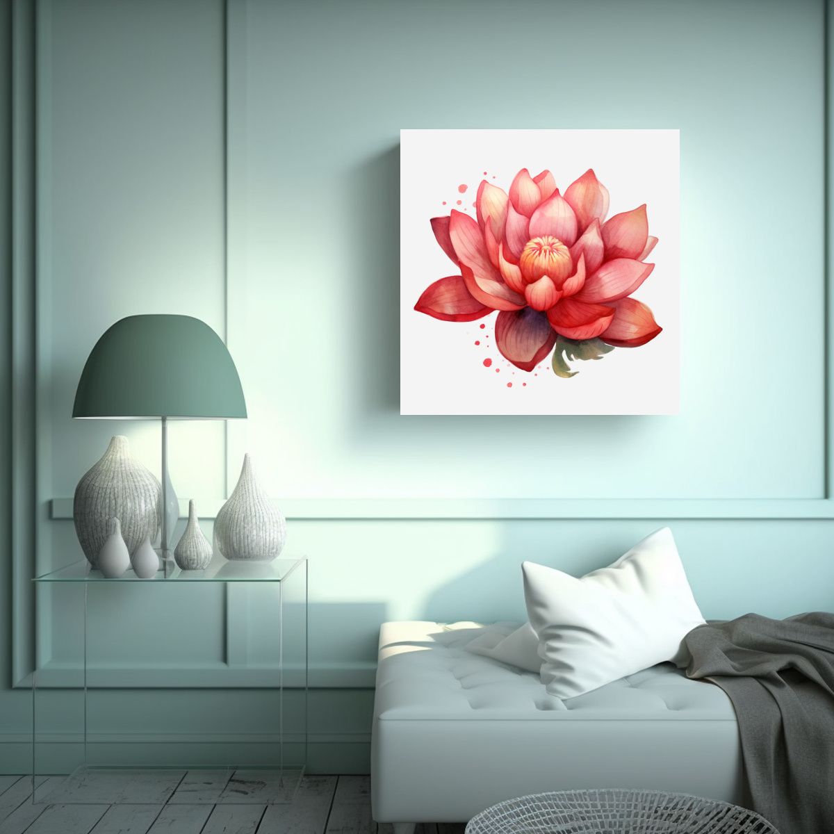 GENERICO - Cuadro De Loto Rojo Estilo Acuarela - Movimiento 80x80 Cm