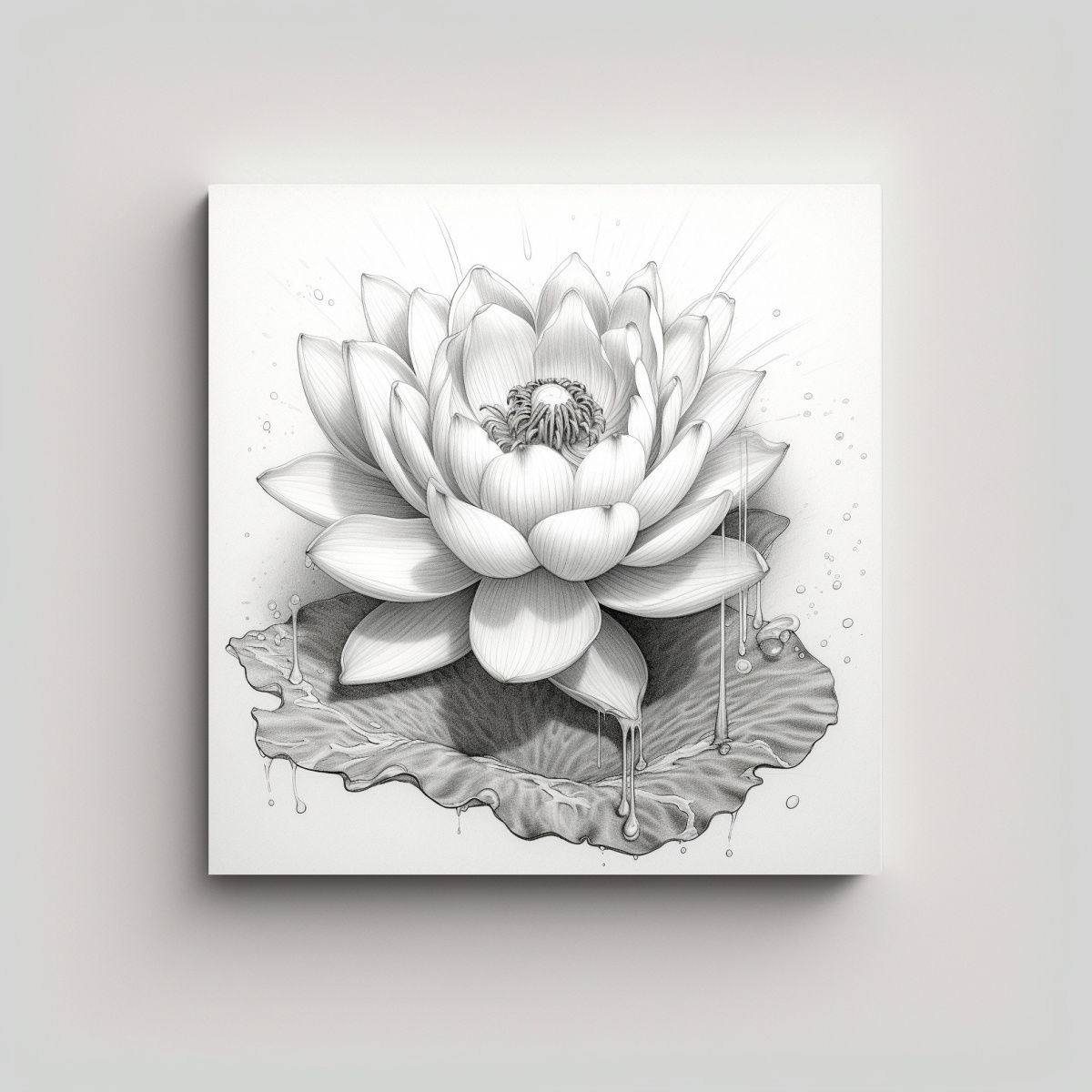 GENERICO - Cuadro Lotus Moderno Dibujo Linea Relieve Arte 90x90 Cm