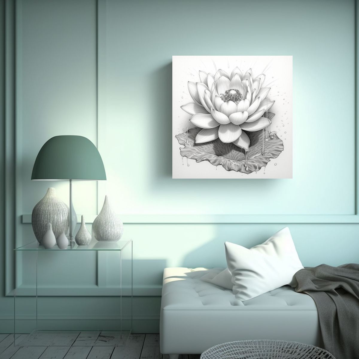 GENERICO - Cuadro Lotus Moderno Dibujo Linea Relieve Arte 90x90 Cm
