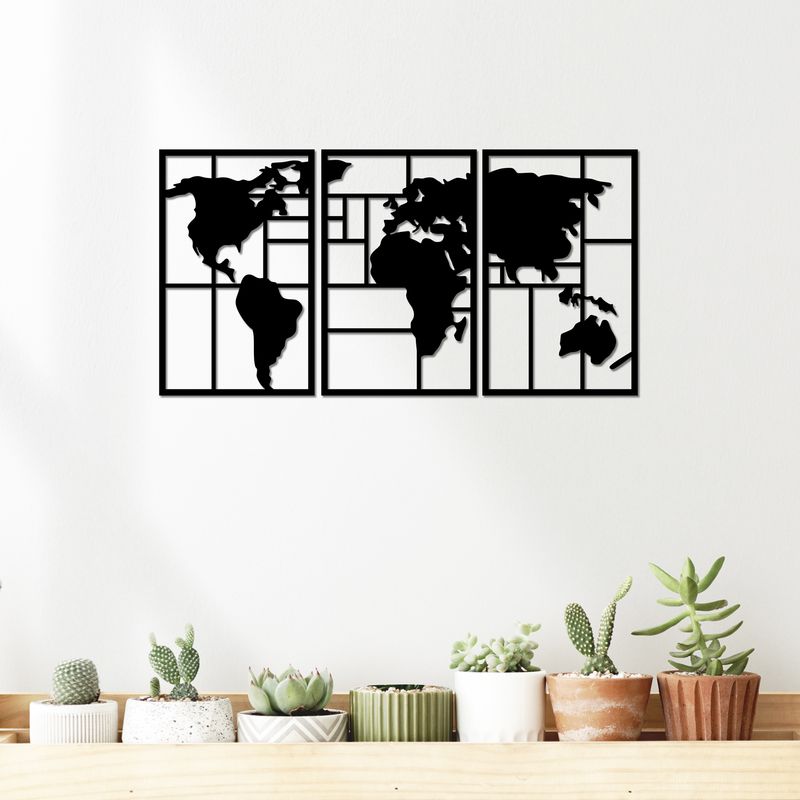 ELAB PROPIA - Set 3 Cuadros Mapamundi 40x75cm en Total - Madera Fun Republic
