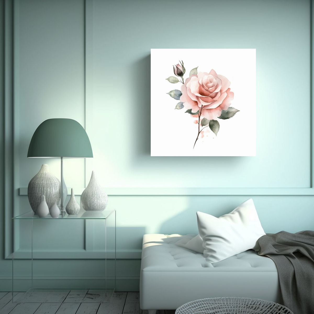 GENERICO - Composición Minimalista De Rosa En Lienzo Con 90x90 Cm