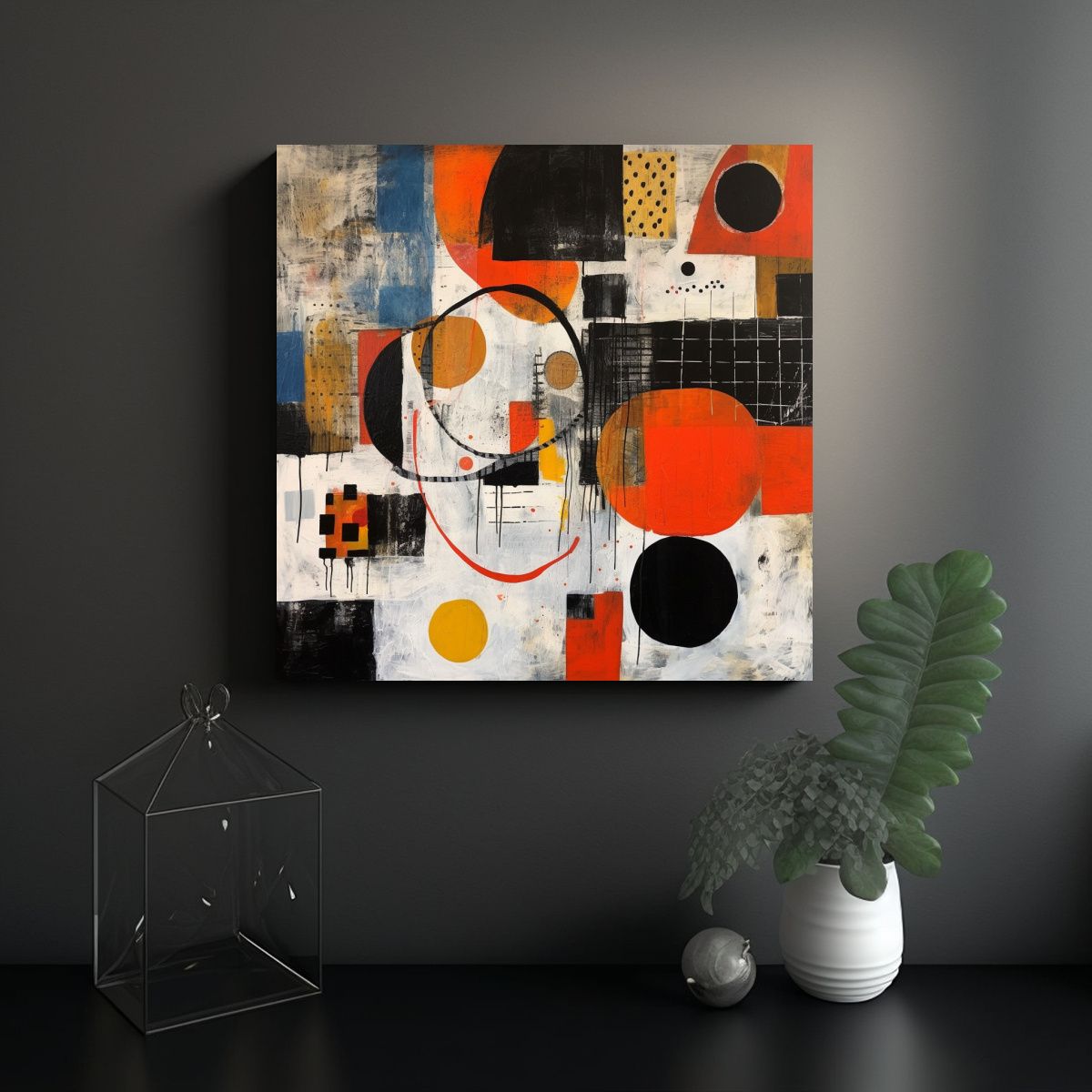 GENERICO - Pinturas Abstractas Modernas En Blanco Naranja Y 90x90 Cm