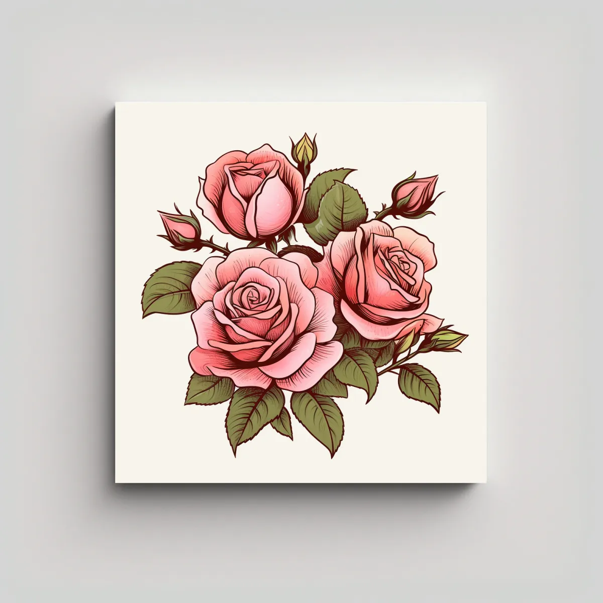 GENERICO - Ilustración Vectorial De Rosas Rosadas Cuadro 80x80 Cm