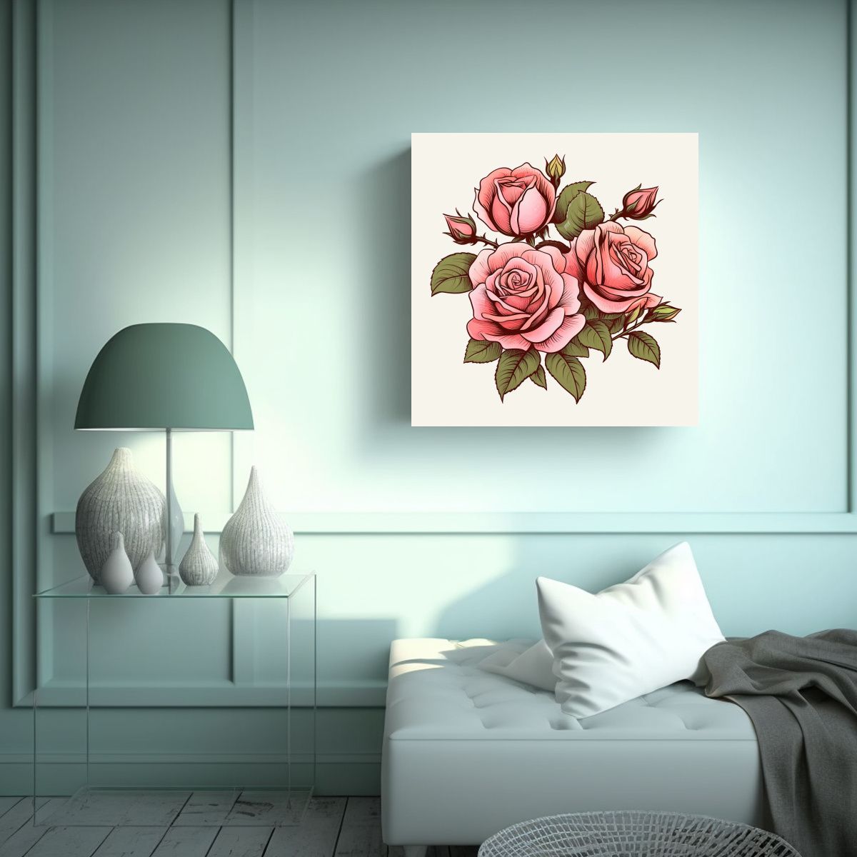 GENERICO - Ilustración Vectorial De Rosas Rosadas Cuadro 80x80 Cm