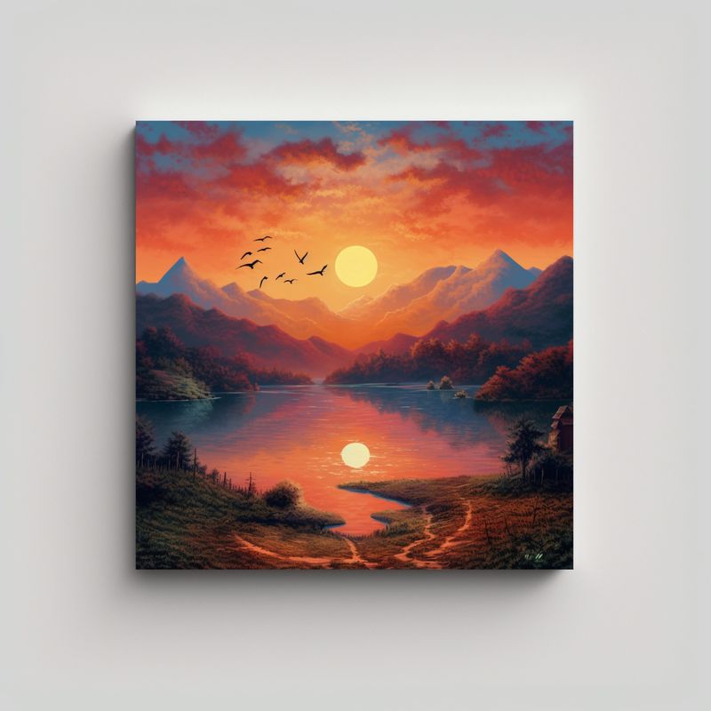 GENERICO - Pintura En Bastidor Amanecer Armonioso Sobre Tela 80x80 Cm