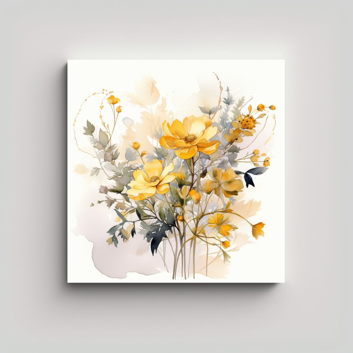 GENERICO - Ilustración Floral En Acuarela Amarilla Arte De 70x70 Cm