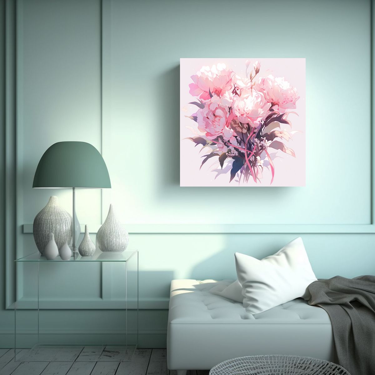 GENERICO - Arte Conceptual Impactante En Blanco Y Rosa Con 80x80 Cm