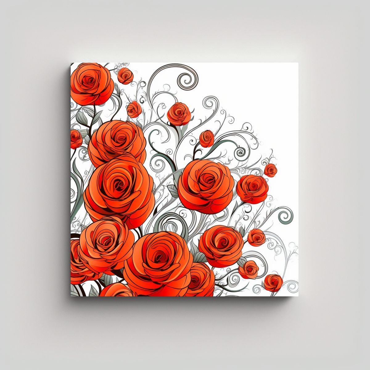 GENERICO - Cuadro Estético De Rosas Cartoon En Remolino - 90x90 Cm.