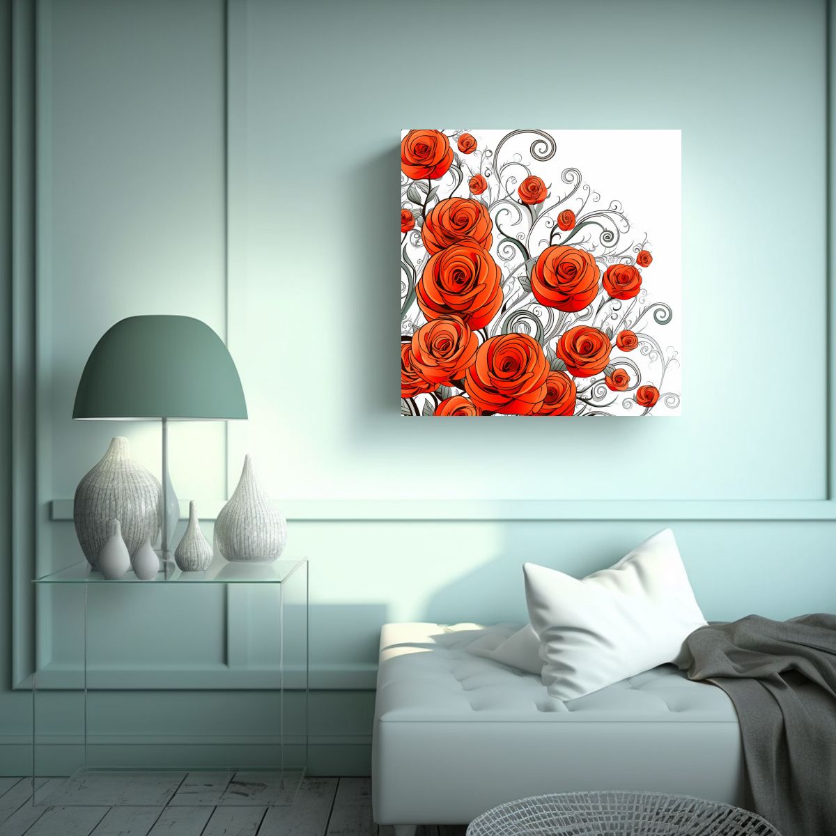 GENERICO - Cuadro Estético De Rosas Cartoon En Remolino - 90x90 Cm.