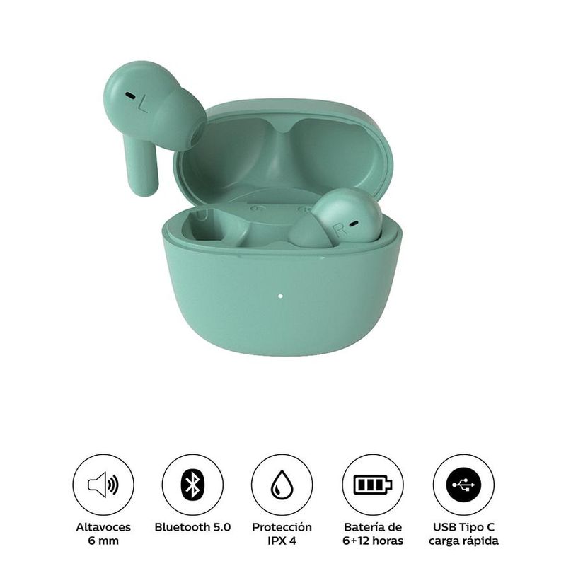 PHILIPS - PHILIPS Auriculares inalámbricos T2236 IPX4 verde menta