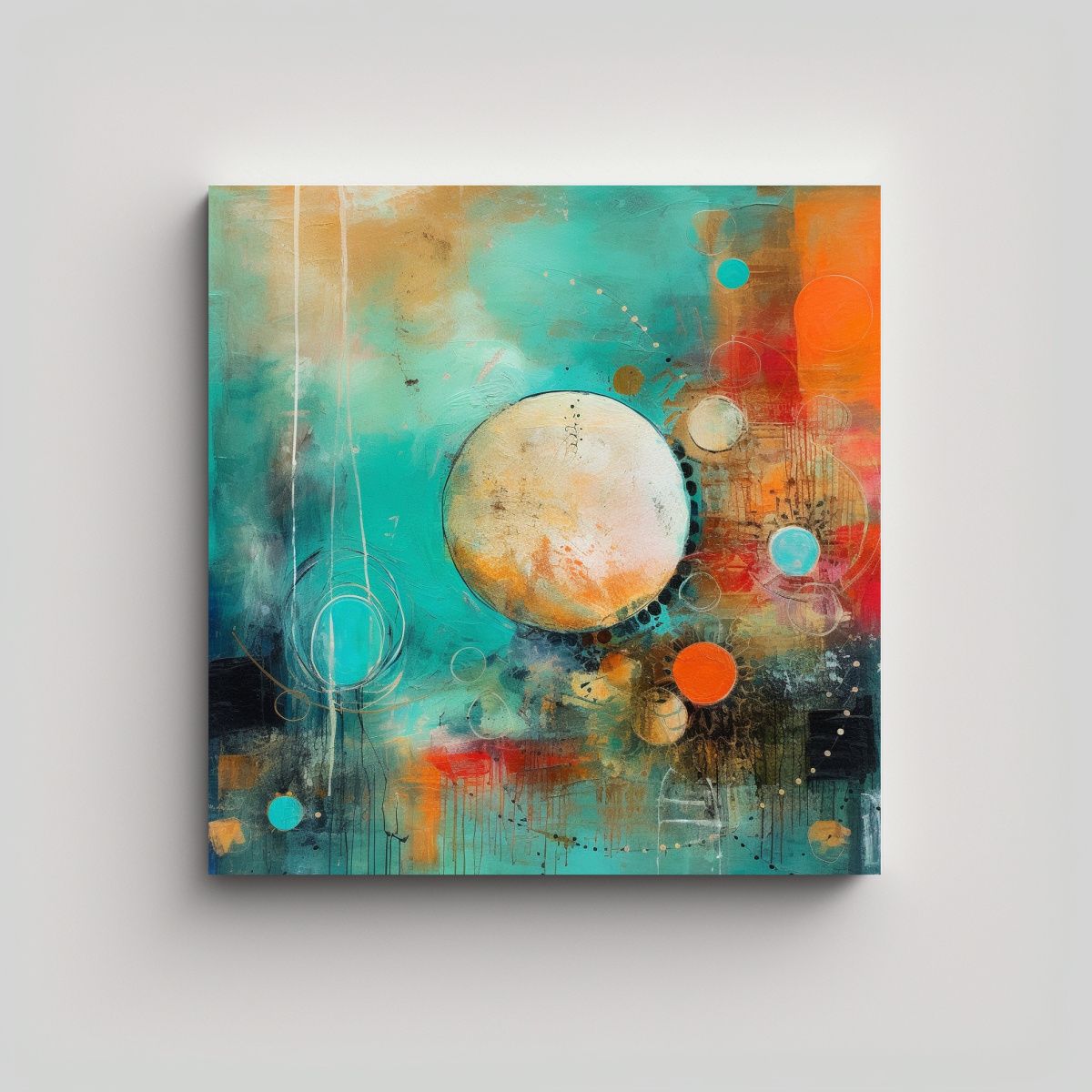 GENERICO - Pintura Abstracta Boho Arte Finas Líneas Intenso 80x80 Cm.