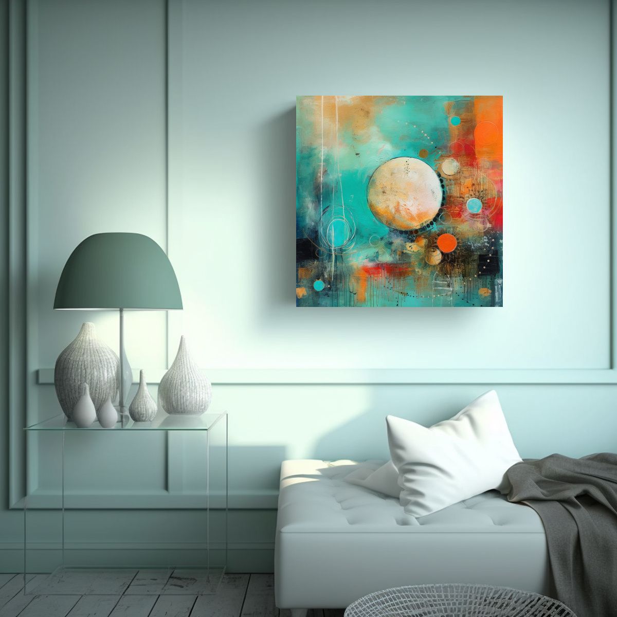 GENERICO - Pintura Abstracta Boho Arte Finas Líneas Intenso 80x80 Cm.