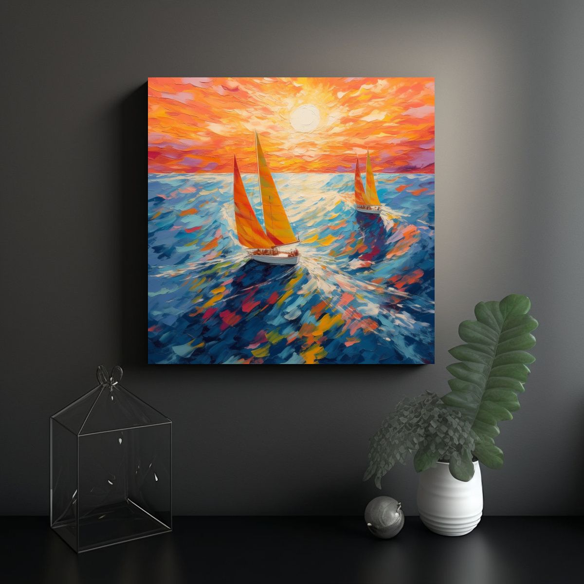 GENERICO - Cuadro Decorativo Tela Estético Vast Sea Veleros 70x70 Cm