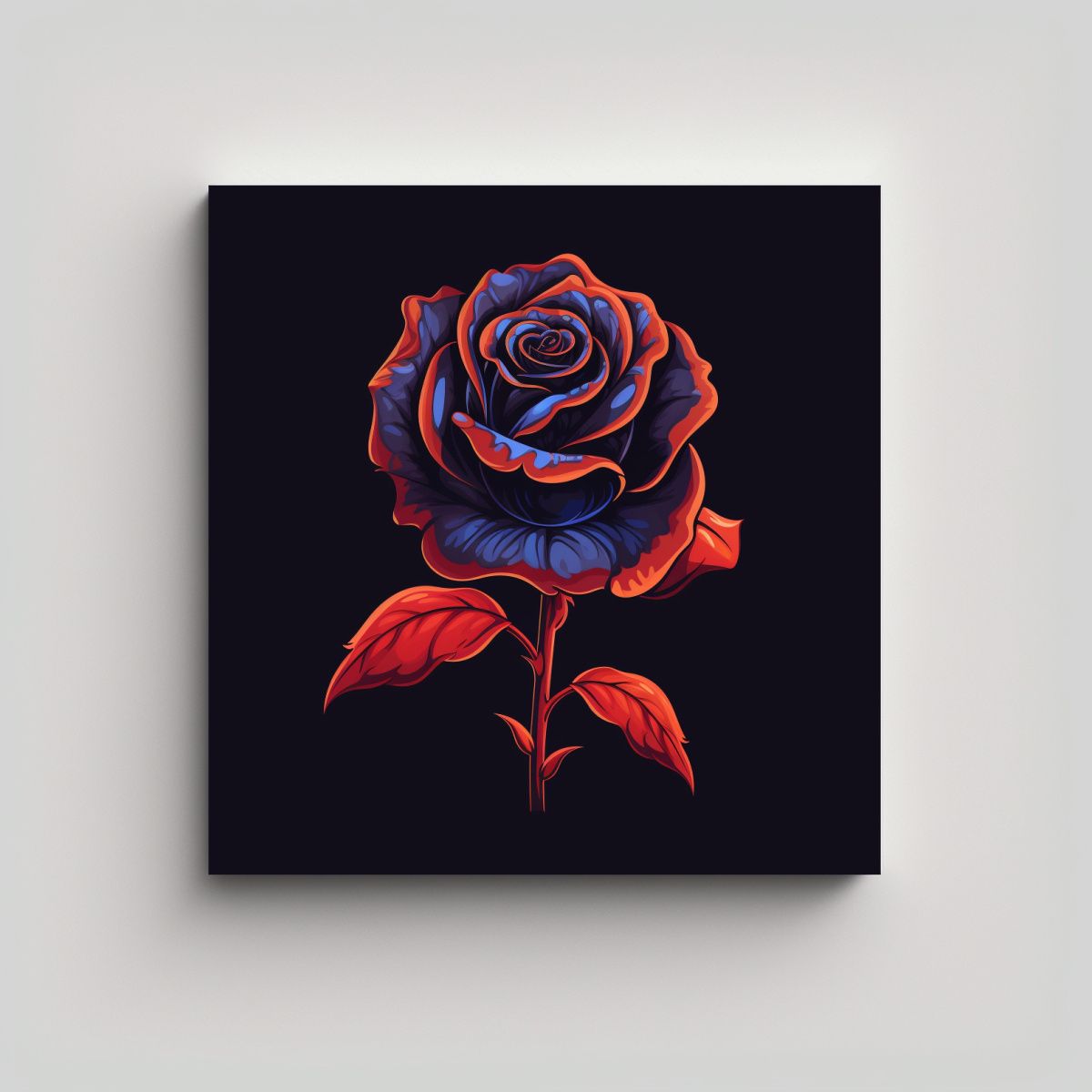 GENERICO - Ilustración Floral Negra Conceptual En Lienzo De 70x70 Cm