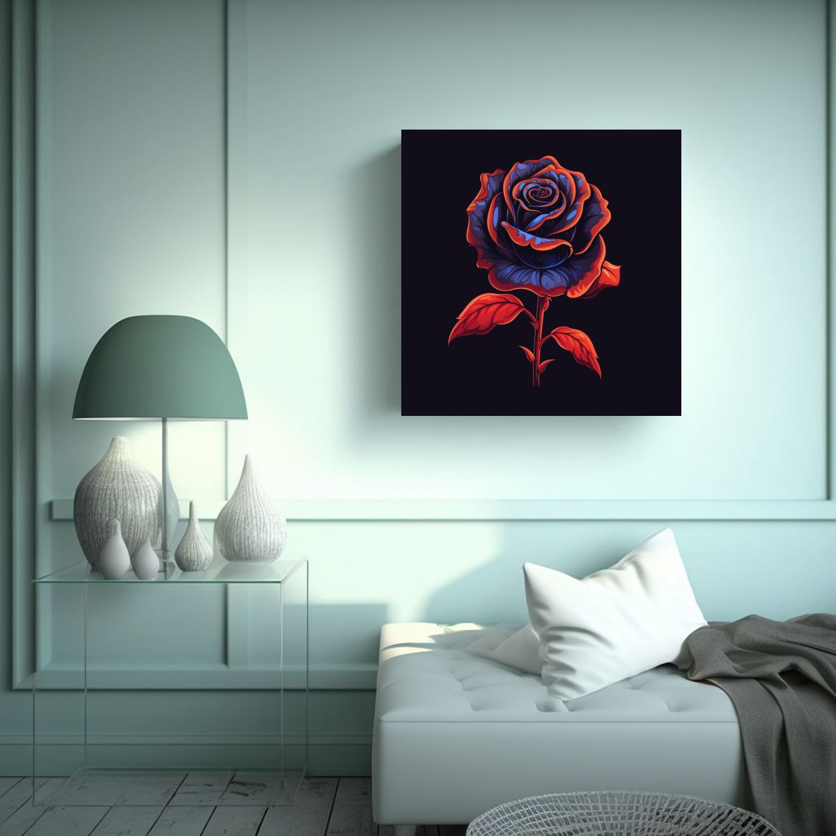 GENERICO - Ilustración Floral Negra Conceptual En Lienzo De 70x70 Cm