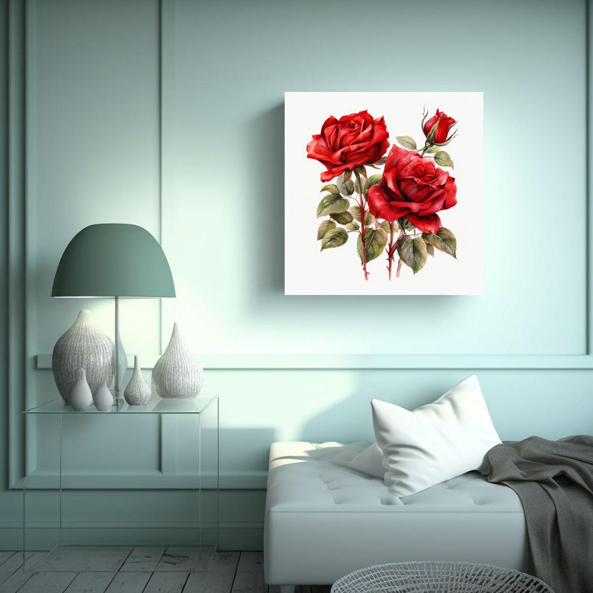 GENERICO - Lienzo Cuadrado De Rosas Rojas Elegantes En 90x90 Cm