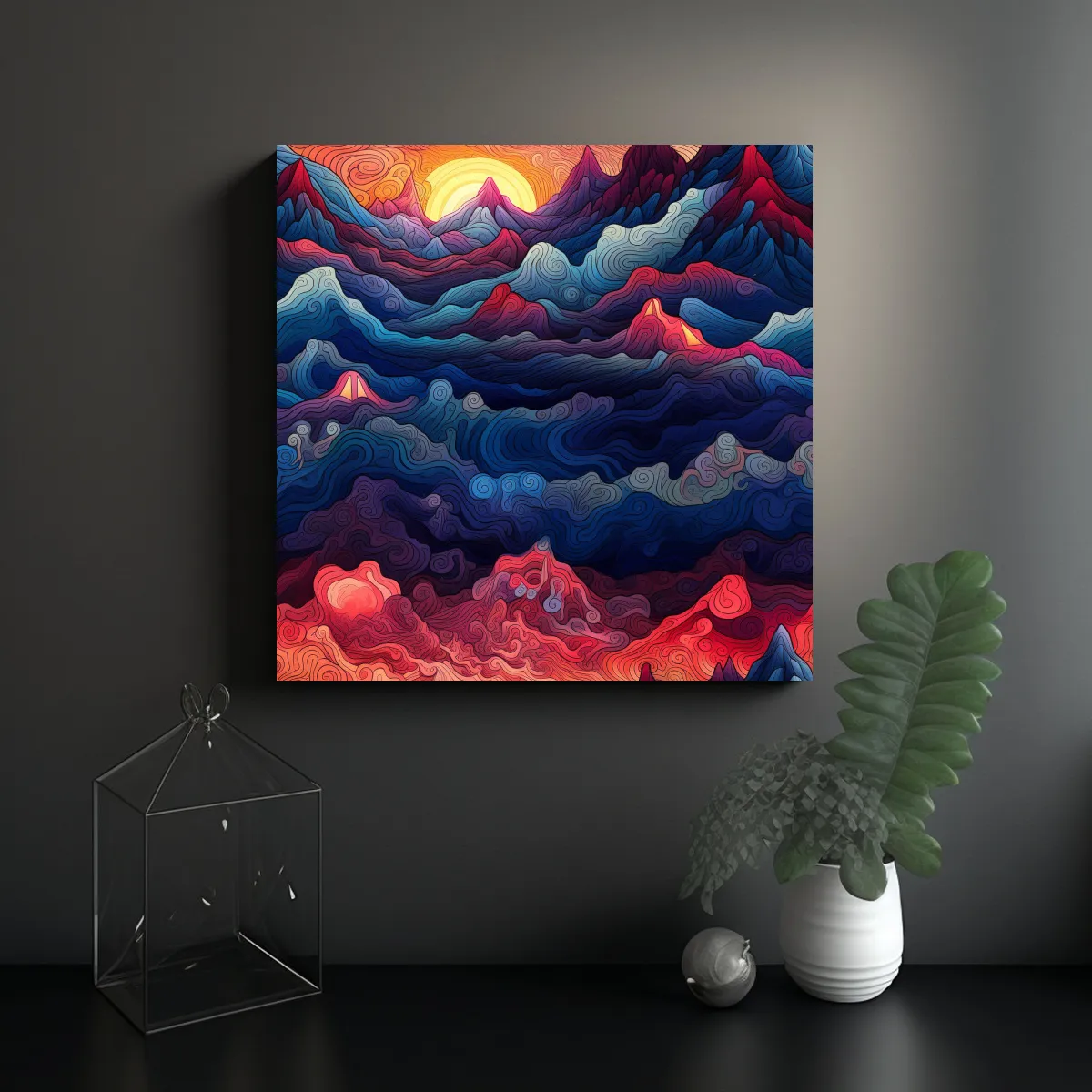GENERICO - Pintura Surrealista De Montañas En Patrón 70x70 Cm