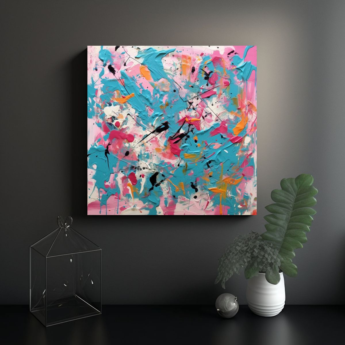 GENERICO - Cuadro Conceptual Pop Art En Turquesa Y Rosa 90x90 Cm