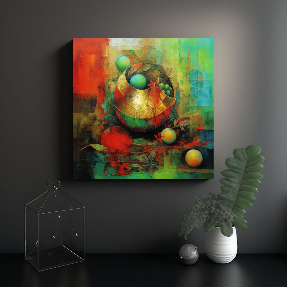 GENERICO - Pintura Vintage Abstracta En Lienzo Con 90x90 Cm