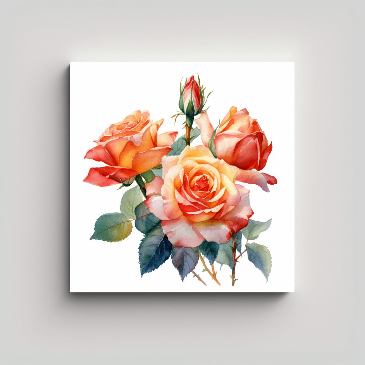 GENERICO - Ilustración Acuarela Rosas Arte Pared 80x80 Cm