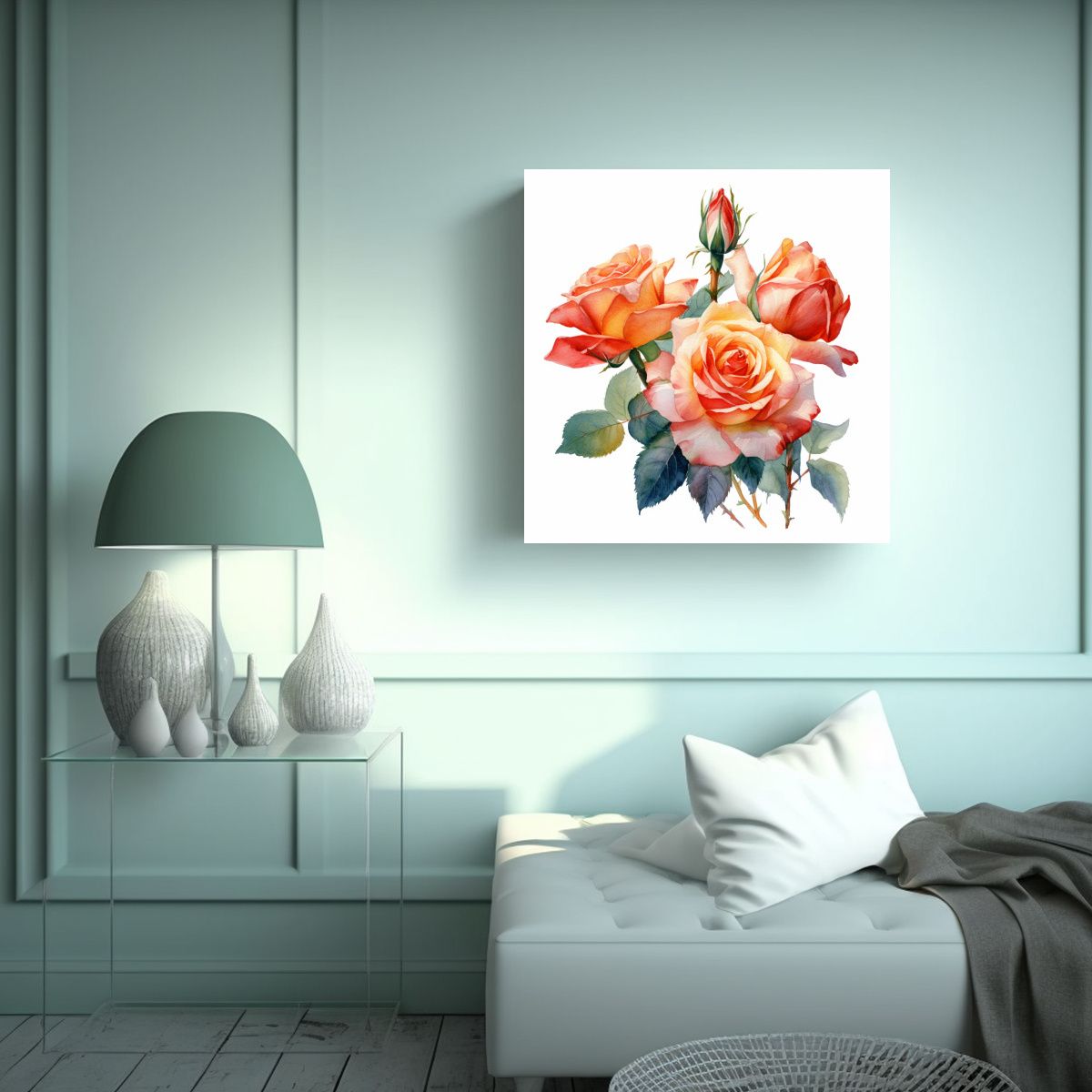 GENERICO - Ilustración Acuarela Rosas Arte Pared 80x80 Cm