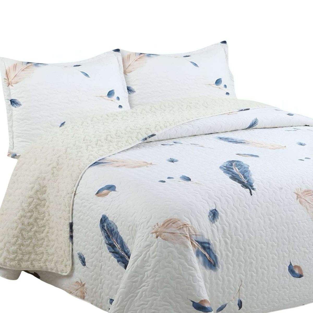 GENERICO - Cubrecama Quilt con sherpa 2 plaza 230 cm x 250 cm