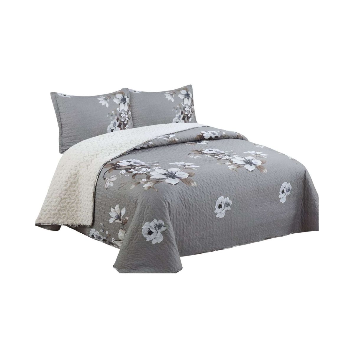 GENERICO - Cubrecama Quilt con sherpa 2 plaza 230 cm x 250 cm