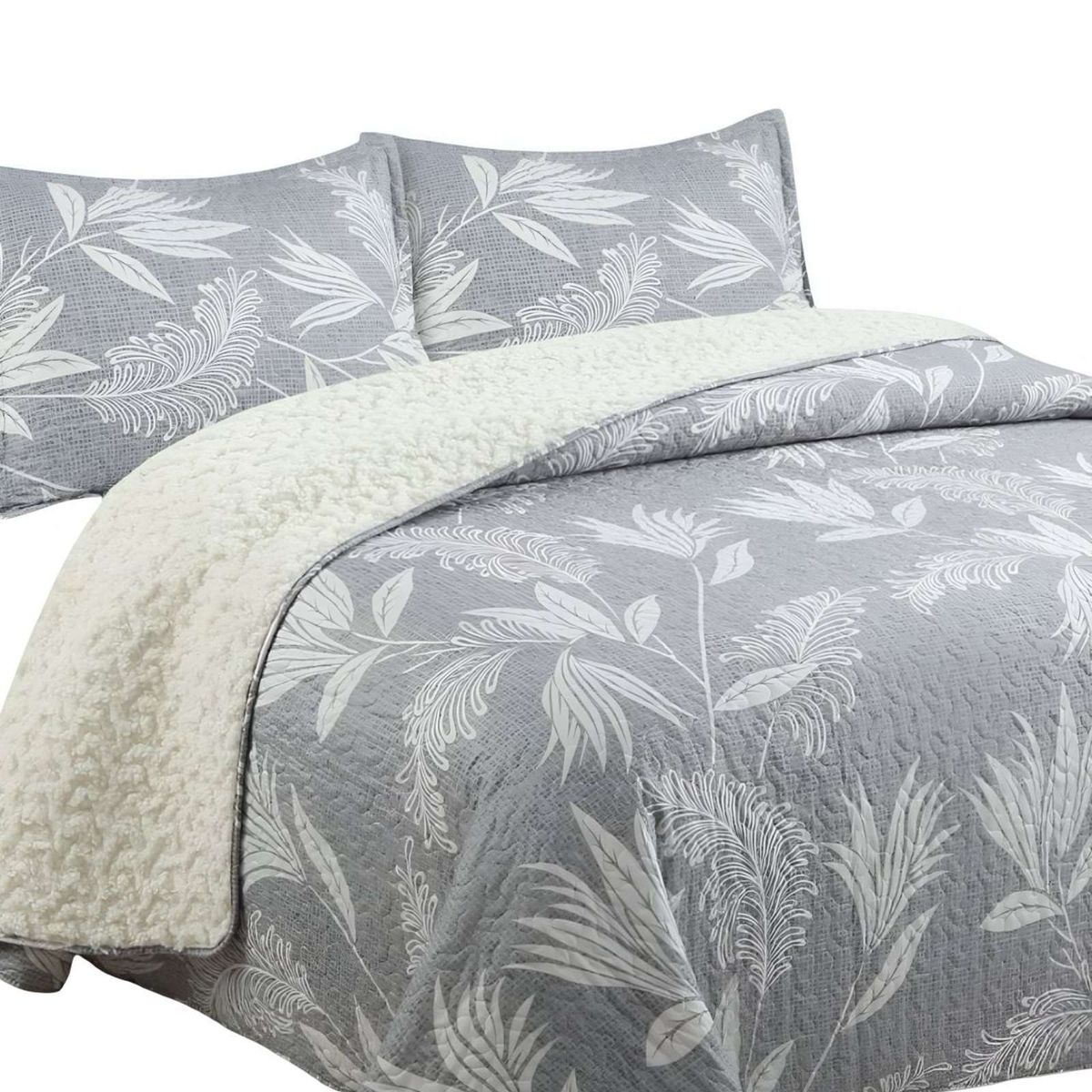 GENERICO - Cubrecama Quilt con sherpa 2 plaza 230 cm x 250 cm