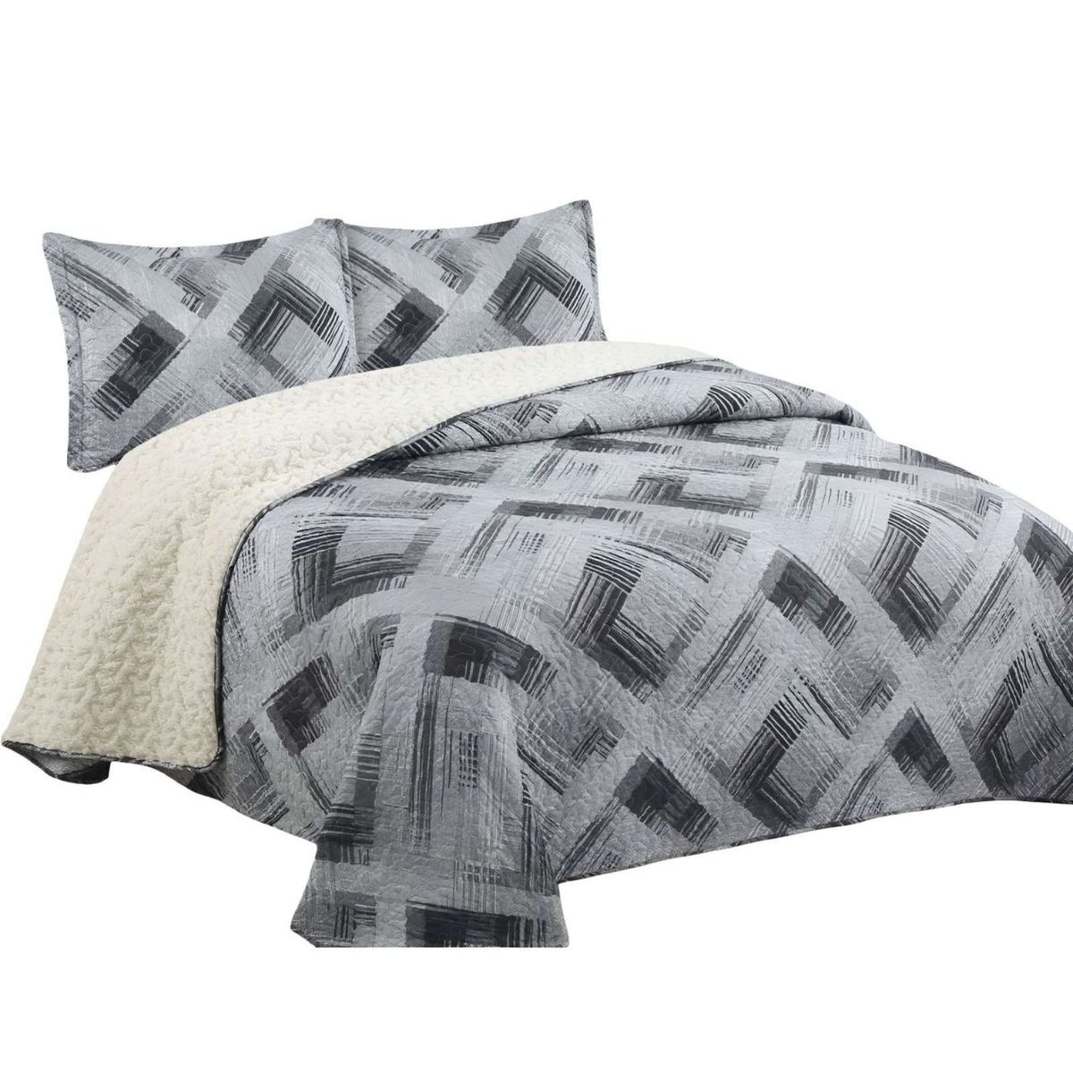 GENERICO - Cubrecama Quilt con sherpa 2 plaza 230 cm x 250 cm