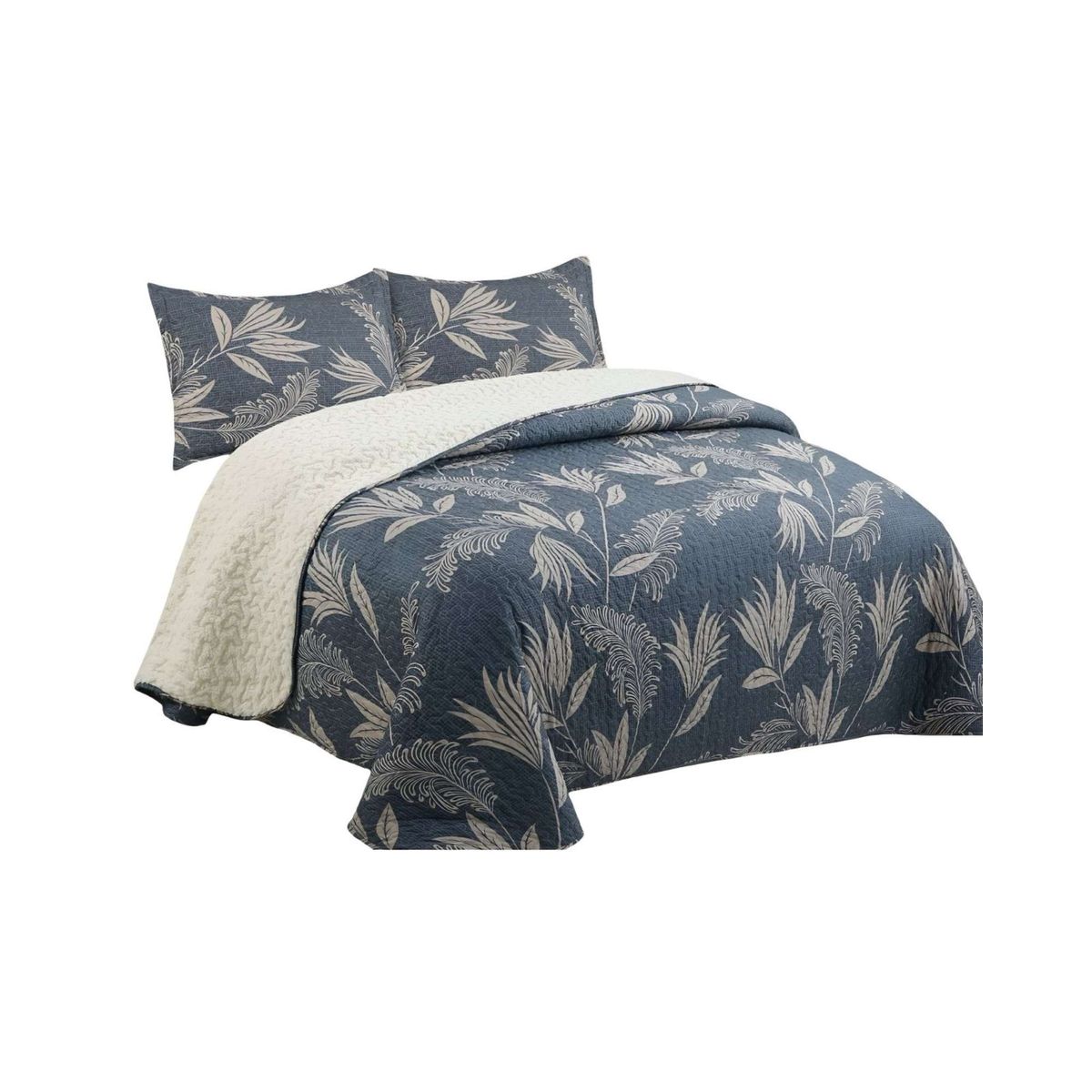 GENERICO - Cubrecama Quilt con sherpa 2 plaza 230 cm x 250 cm