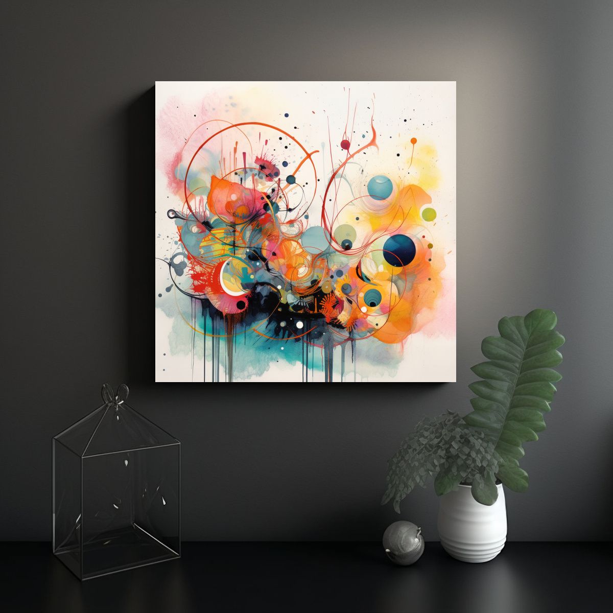 GENERICO - Cuadro Abstracto Colorido Con Ondas Exuberantes 70x70 Cm