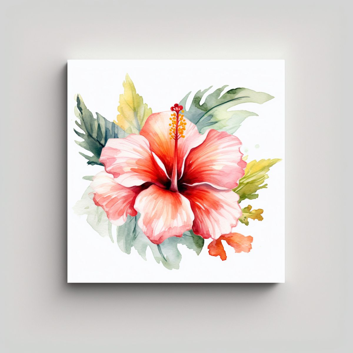 GENERICO - Arte Moderno En Bastidor Hibiscus En Acuarela - 70x70 Cm
