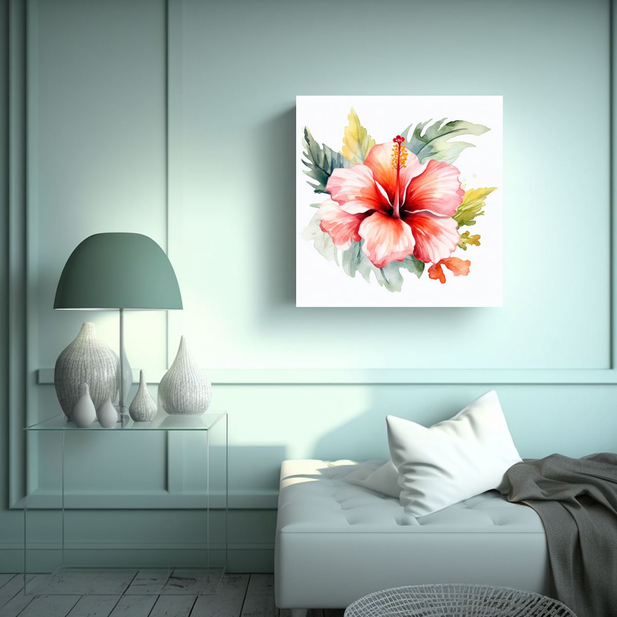 GENERICO - Arte Moderno En Bastidor Hibiscus En Acuarela - 70x70 Cm