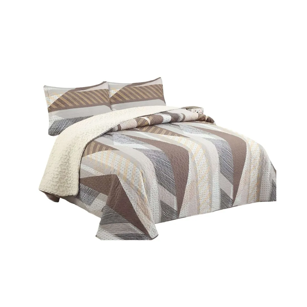 GENERICO - Cubrecama Quilt con sherpa plaza y media 180 x 230 cm