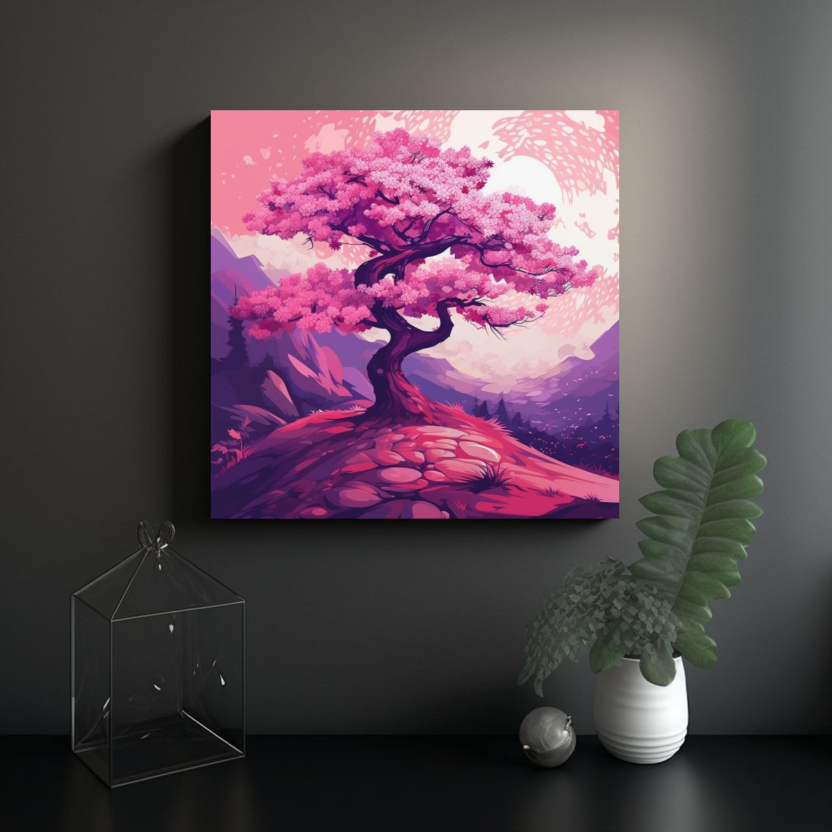 GENERICO - Pintura Decorativa De árbol Rosa Y Morado Estilo 90x90 Cm