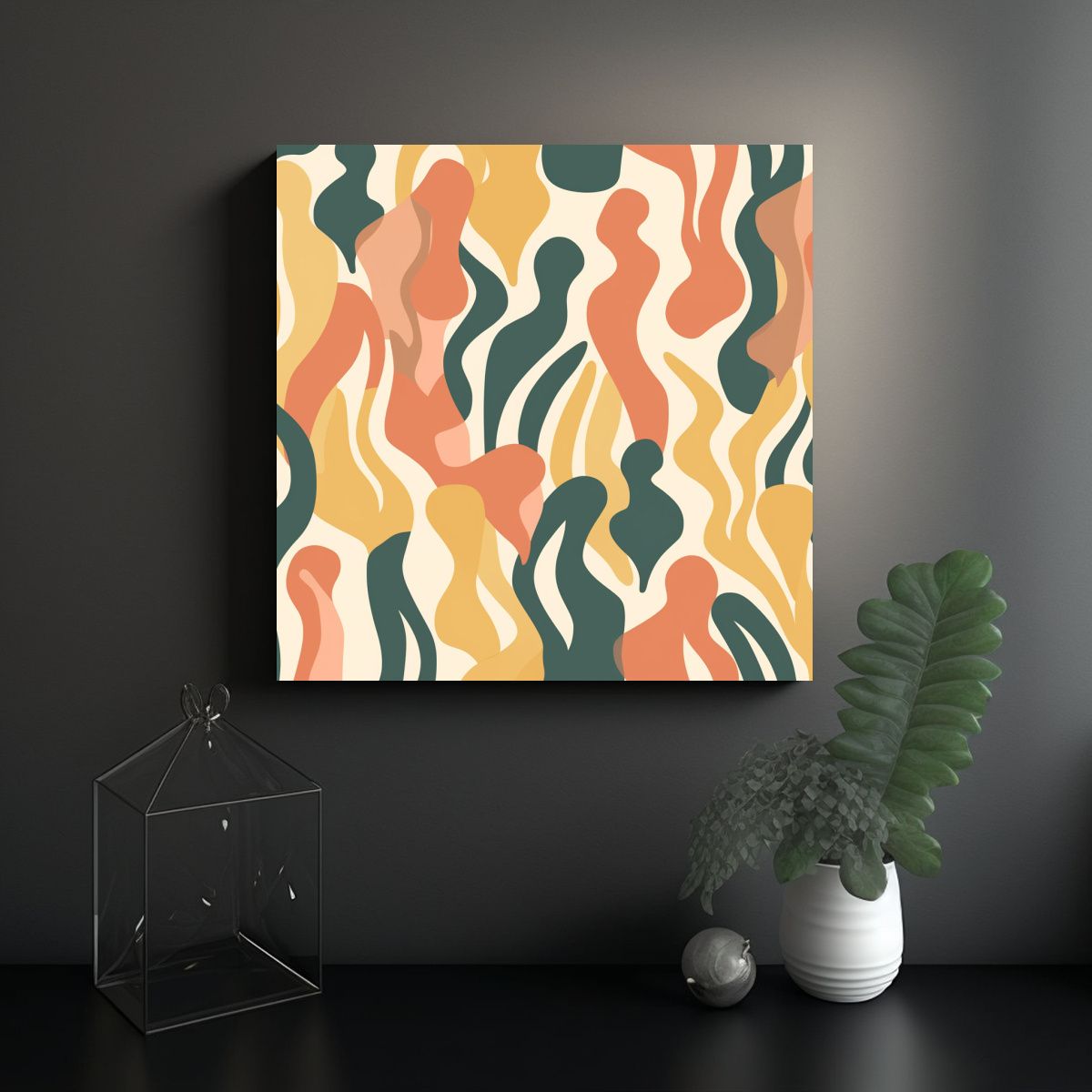 GENERICO - Lienzo De Tela Moderno Con Siluetas Orgánicas En 80x80 Cm