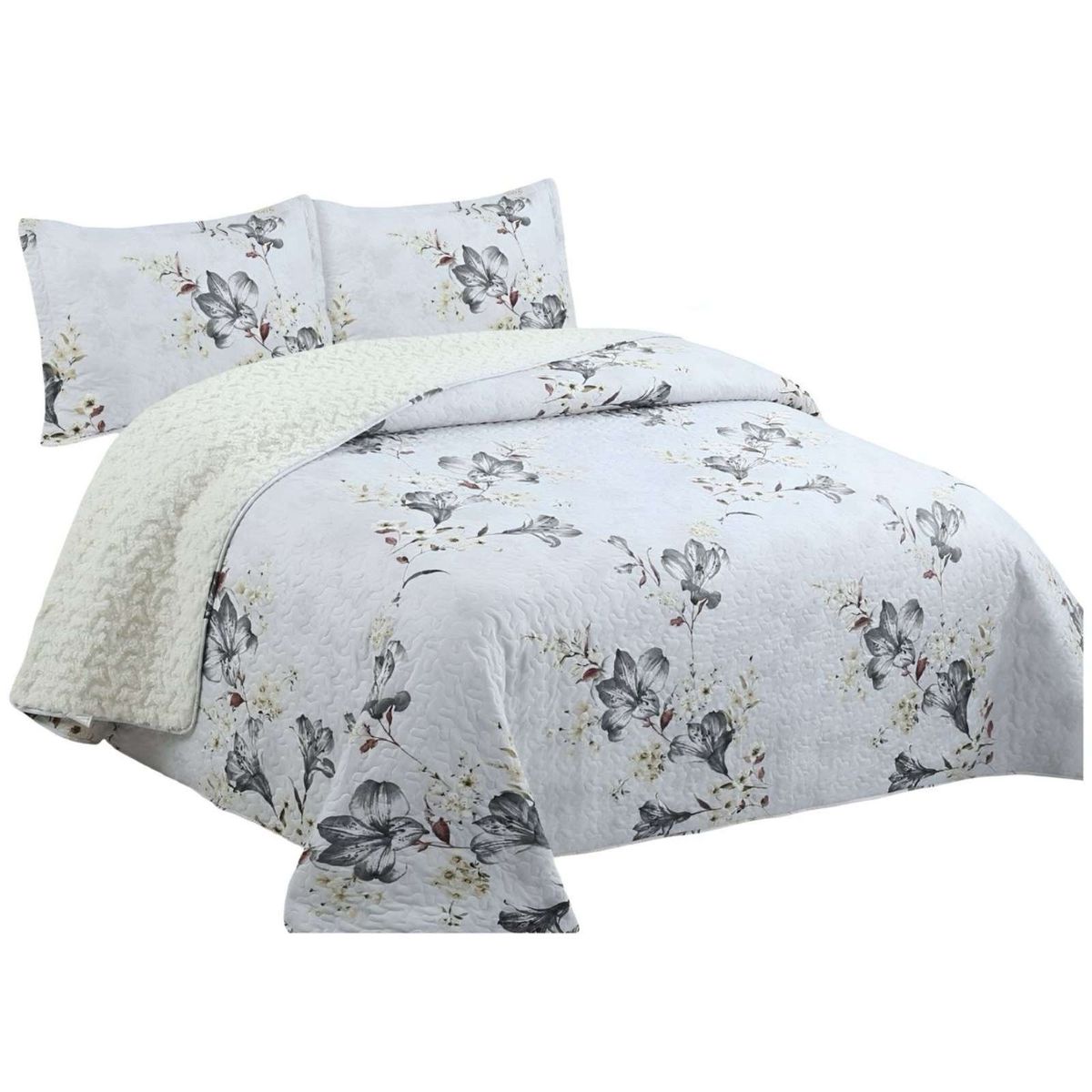 GENERICO - Cubrecama Quilt con sherpa 2 plaza 230 cm x 250 cm