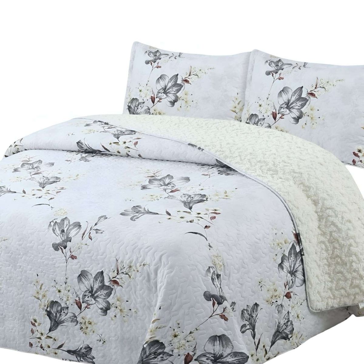 GENERICO - Cubrecama Quilt con sherpa 2 plaza 230 cm x 250 cm