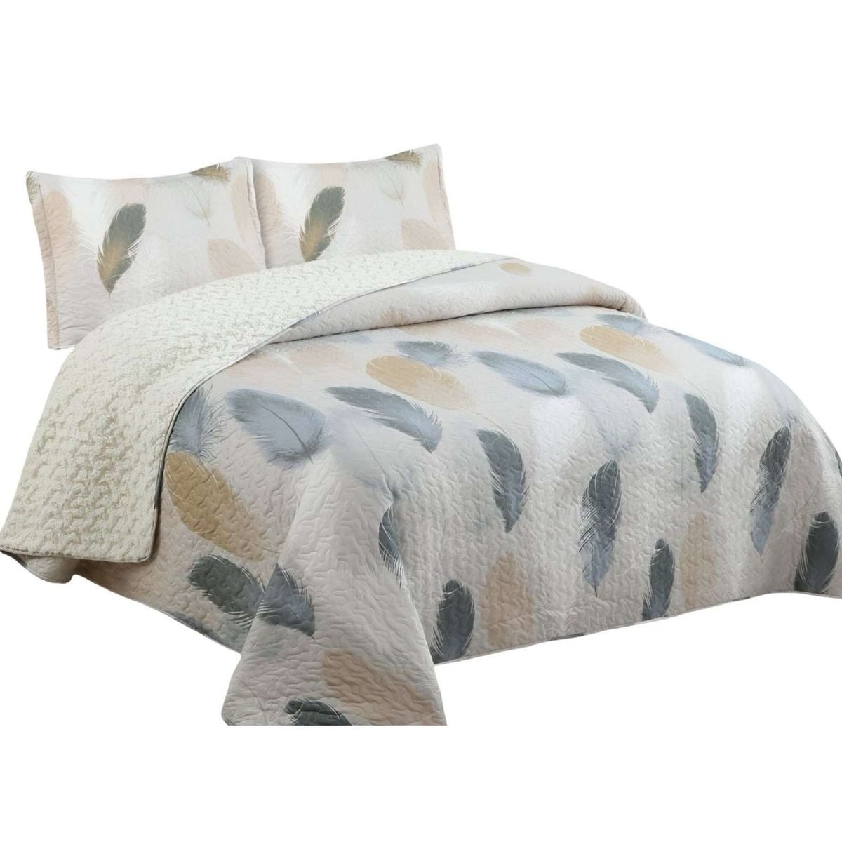 GENERICO - Cubrecama Quilt con sherpa 2 plaza 230 cm x 250 cm