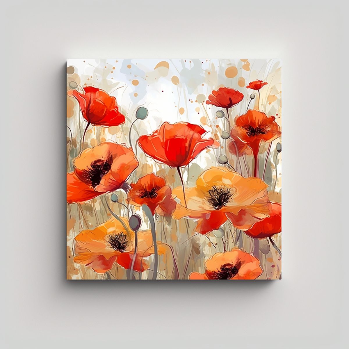 GENERICO - Cuadro Conceptual Colorido Con Fondo De Amapolas 90x90 Cm