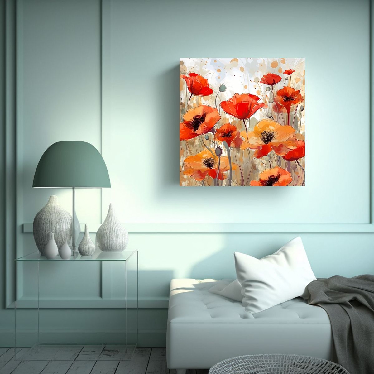 GENERICO - Cuadro Conceptual Colorido Con Fondo De Amapolas 90x90 Cm