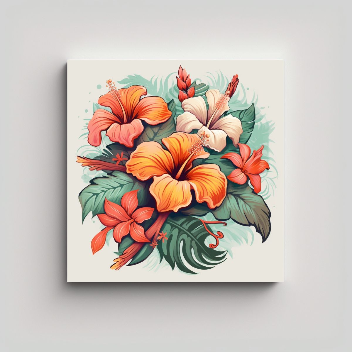 GENERICO - Cuadro Abstracción Simple Con Flores De Hawaii 80x80 Cm