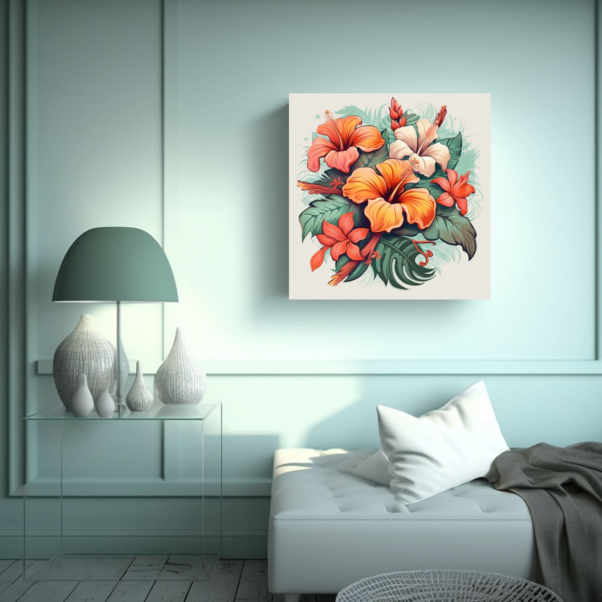 GENERICO - Cuadro Abstracción Simple Con Flores De Hawaii 80x80 Cm